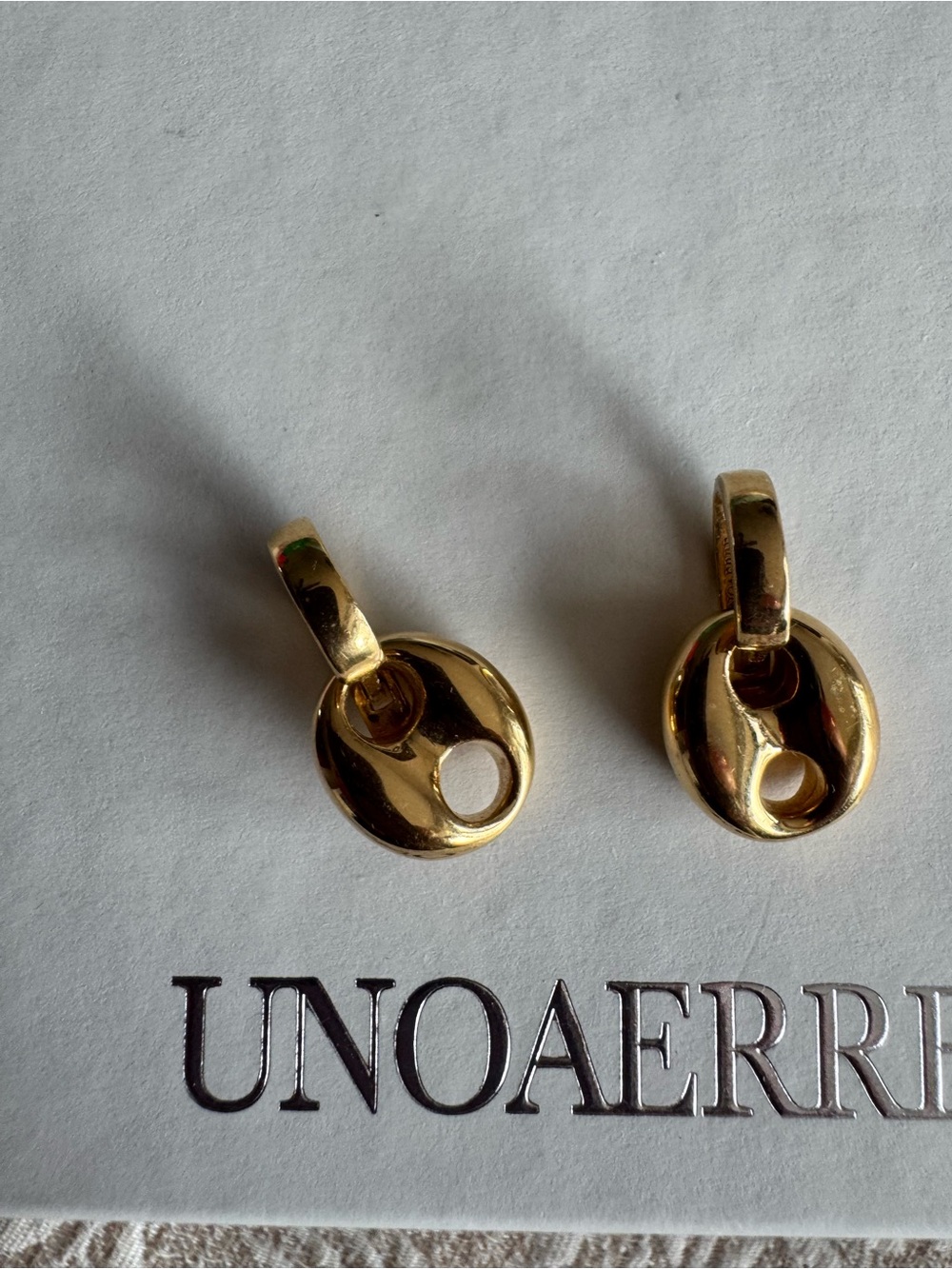 UNOaerre Polished Gold Drop Hoop Earrings
